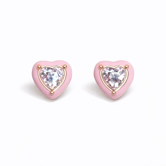 Anthropologie Jewelry - Heart-Shaped Pink and Gold Stud Earrings